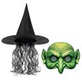 thumbnail image 2 of Máscara de bruja de Halloween con sombrero, pelo largo, máscara de mueca, accesorios de baile terroríficos, 2 of 7