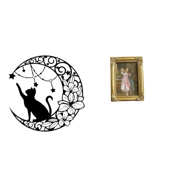 Marco De Escultura De Gato Iluminado Por La Luna Para Exhibir En La Pared, Decoración Artística De Metal Negro Con Frente De Vidrio Para Dormitorio, Oficina, Mesa, Regalo Para Amantes De Los