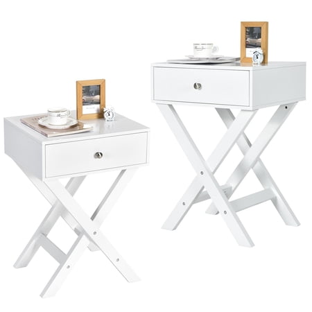 Giantex Nightstand w/Drawer  X-Shaped End Table  Modern Sofa Side Table  Multifunctional Accent Bedside Table for Home  Easy Assembly(2  White)