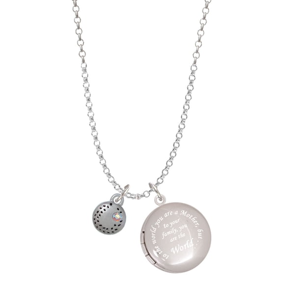 Delight Jewelry Silvertone Mini Softball/Baseball with AB Crystal To the World You are a Mother Locket Necklace