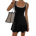 thumbnail image 3 of Vestido Deportivo Mini para Mujer, Cuello en U, Sin Mangas, Ajustado, Informal, Básico Negro M, 3 of 9