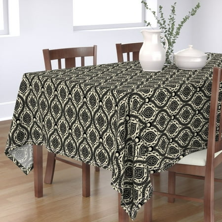 

Cotton Sateen Tablecloth 90 Square - Ogee Persian Victorian Damask Black White 909F Print Custom Table Linens by Spoonflower