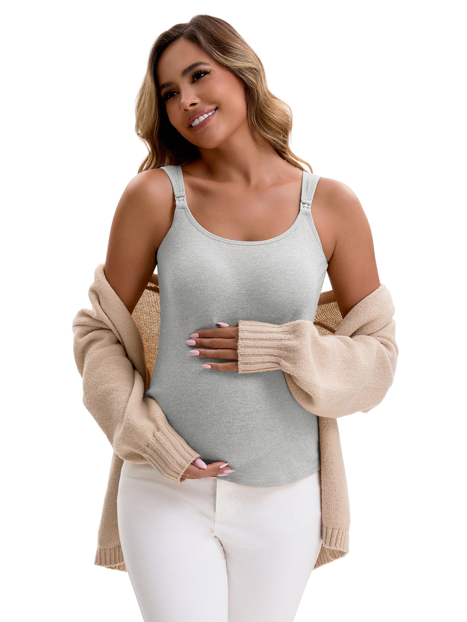 Unique Bargains Women's Maternity Thermal Camisoles with Built-In Bra M Grey