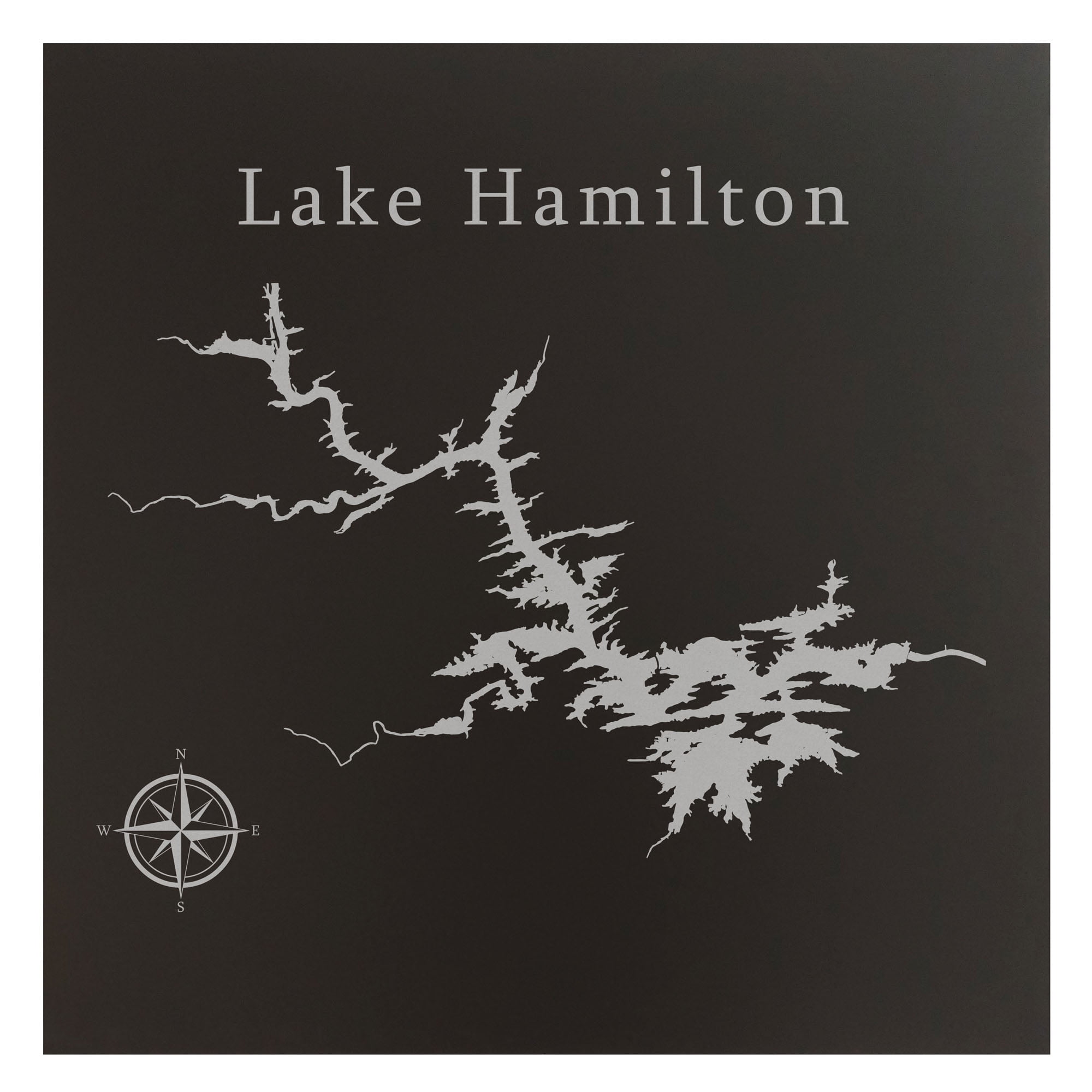 Lake Hamilton Map 12x12" Black Metal Wall Art Office Decor Gift Engraved Arkansas