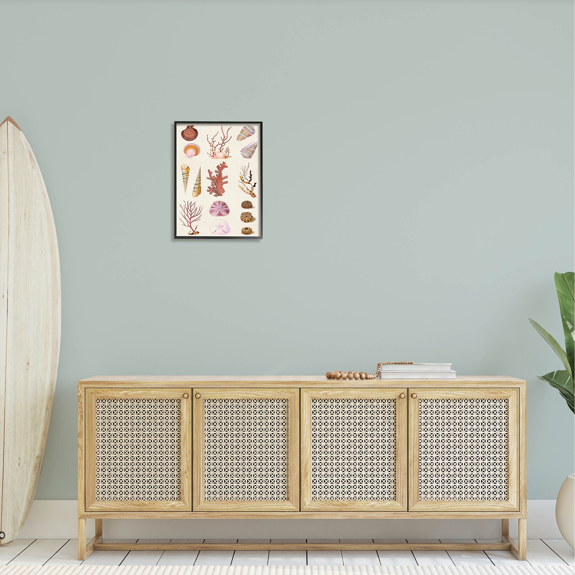 Stupell Industries Mixed Nautical Sea Life Corals Shells Graphic Art Black Framed Art Print Wall Art, Design by Vision Studio