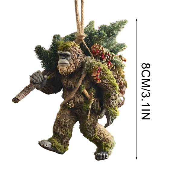 Funny Sasquatch Christmas Ornaments, Acrylic Sasquatch Carrying Tree Design Hanging Decor for Christmas Tree, Wildlife Wonders Unique Gift