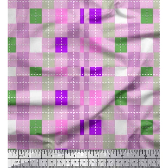 Soimoi Rayon Fabric Geometric Check Decor Fabric Printed Yard 42 Inch Wide
