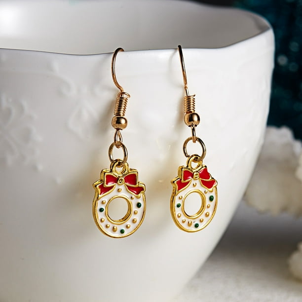 Pendientes para mujer, regalos para mujer, pendientes navideños, pendientes de decoración navideña, pendientes de moda, estilo gancho para la oreja, ganchos para la oreja