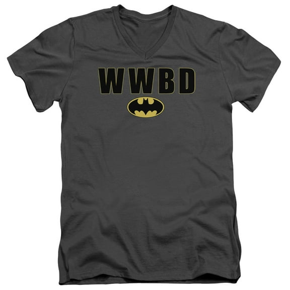 Batman Wwbd Logo S/S Adult V-Neck T-Shirt Charcoal