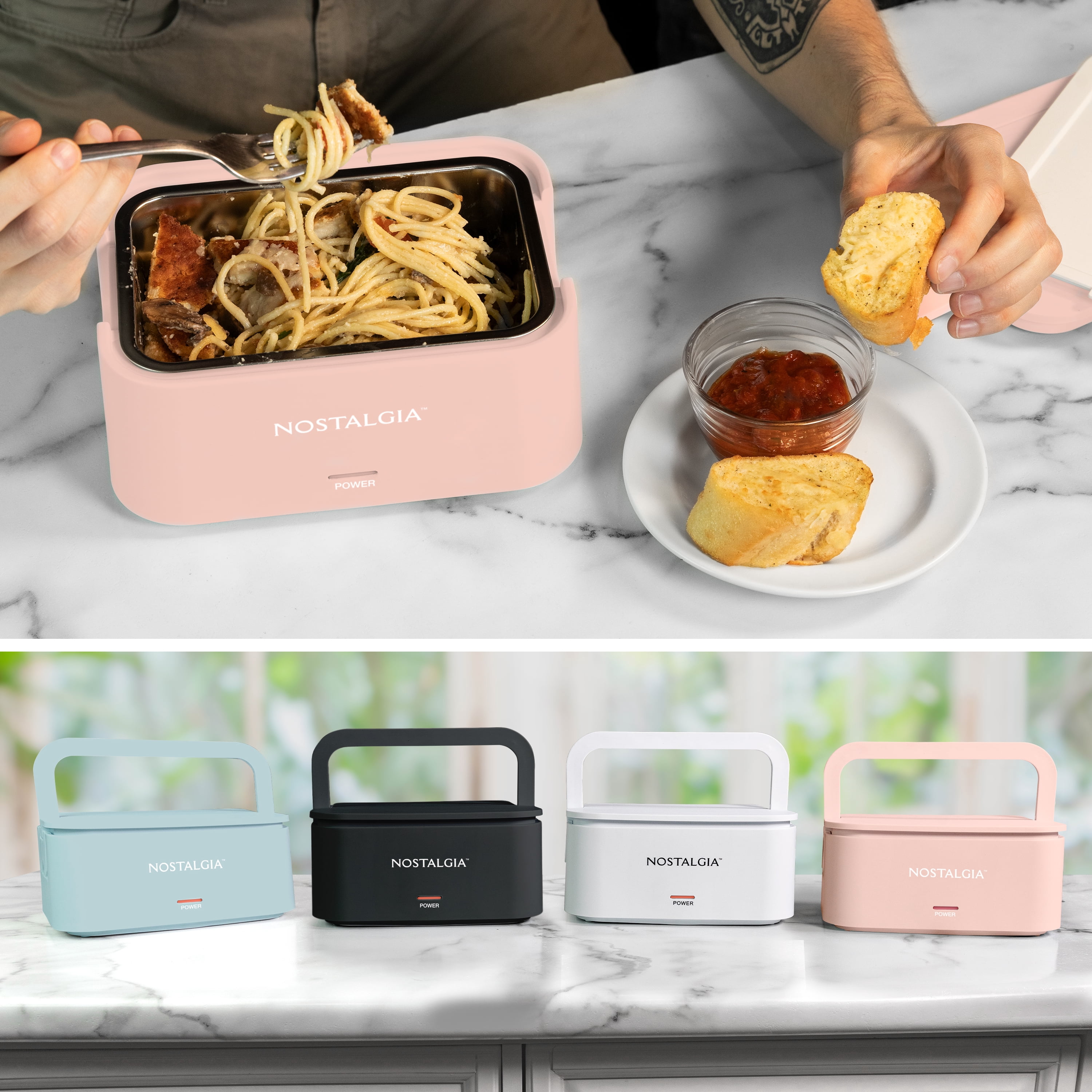 Nostalgia 32 oz Portable Heated Lunch Box with Stainless Steel Lunch Container, Cherry Blossom