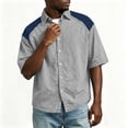 thumbnail image 4 of Big & Tall Men's Short Sleeve Button Down Shirts Casual Colorblock Lightweight Denim Look Workwear Tops for Daily Wear, 4 of 7