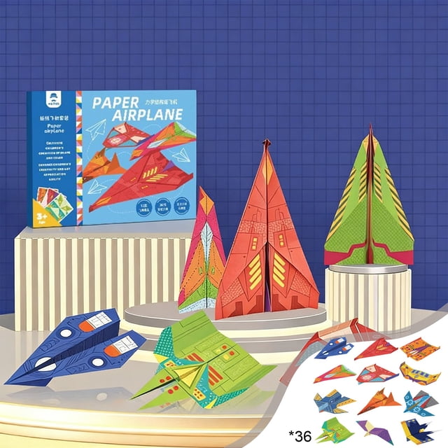 Aodebiao Paper Airplane Origami Kit with 12 Aerodynamic Designs, 36 Patterned Folding Sheets, Instruction Manual & Video Guide for Creative Play, STEM Learning, Party Favor, Activity