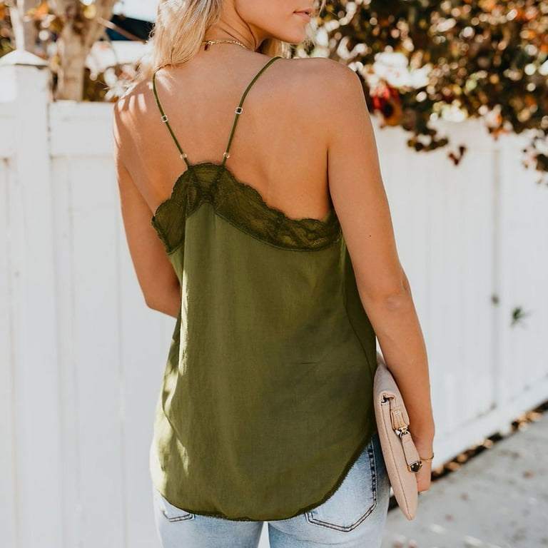 Quealent Casual Tops For Women Women's Organic Cotton Camisole Tank Top  with Built-in Shelf Bra,Army Green S 