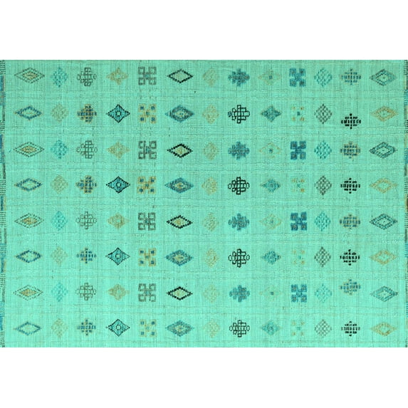 Ahgly Company Machine Washable Indoor Rectangle Solid Turquoise Blue Modern Area Rugs, 5' x 8'