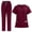A25-Wine, variant on Sokhug Scrubs for Women Set V-Neck Top and Drawstring Joggers Pants Nursing Uniform Solid Stretch Workwear