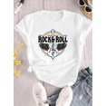 thumbnail image 2 of Women's Fashion Casual Round Neck Short Sleeve T-Shirt, Rainbow Guitar Print, Knitted Polyester, Geometric Pattern, Comfortable Summer Top, All Seasons, Ladies Leisure Sportswear, 2 of 5