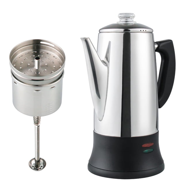 APOXCON 12 Cup Electric Coffee Percolator with ETL Approval Stainless Steel Coffee Maker with Heat Resistant Glass Knob Classic Look Cord-Less Server Coffee Pot