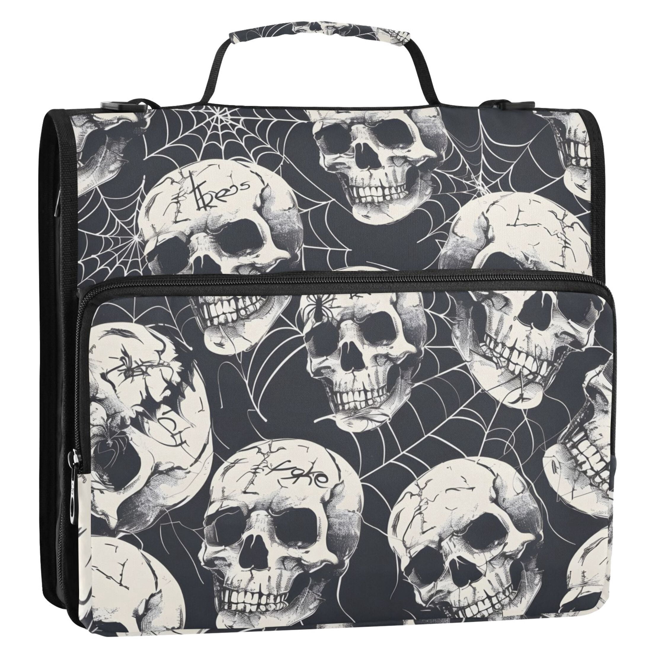 ALAZA Zipper Binder Halloween Skulls 3 Ring Trapper Keeper File Folder Organizer Bag