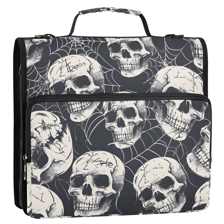 ALAZA Zipper Binder Halloween Skulls 3 Ring Trapper Keeper File