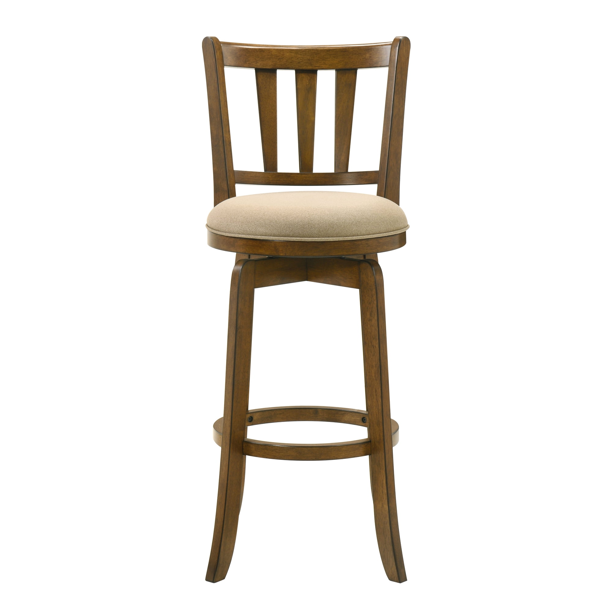 Wren Modern Farmhouse Swivel Wood Bar Height Kitchen Bar Stool in Sepia Brown Finish with Light Scone Fabric Upholstered Seat - Set of 4