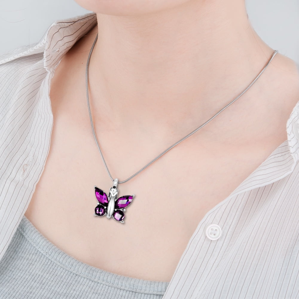 Anavia Steel Purple Crystal Butterfly Cremation Necklace Keepsake Urn Memorial Jewerly With Free Gift Box