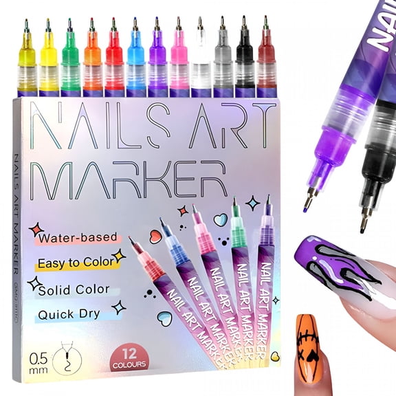 RAGUPEL 12 Colors Nail Art Pens Set, Nail Polish Markers, 3D Polish DIY Nail Art Marker Drawing Painting Liner Pen, Quickly Dry Nail Art Nail DIY Decoration for Home Salon (1pc)