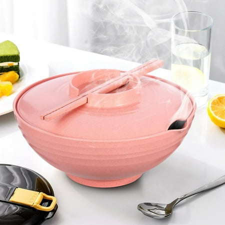 

Instant Ramen Noodles Bowl Microwave Ramen Bowl with Lid and Chopsticks Microwave Safe Sturdy and Heat-Resistant for Home Party Restaurant Pink