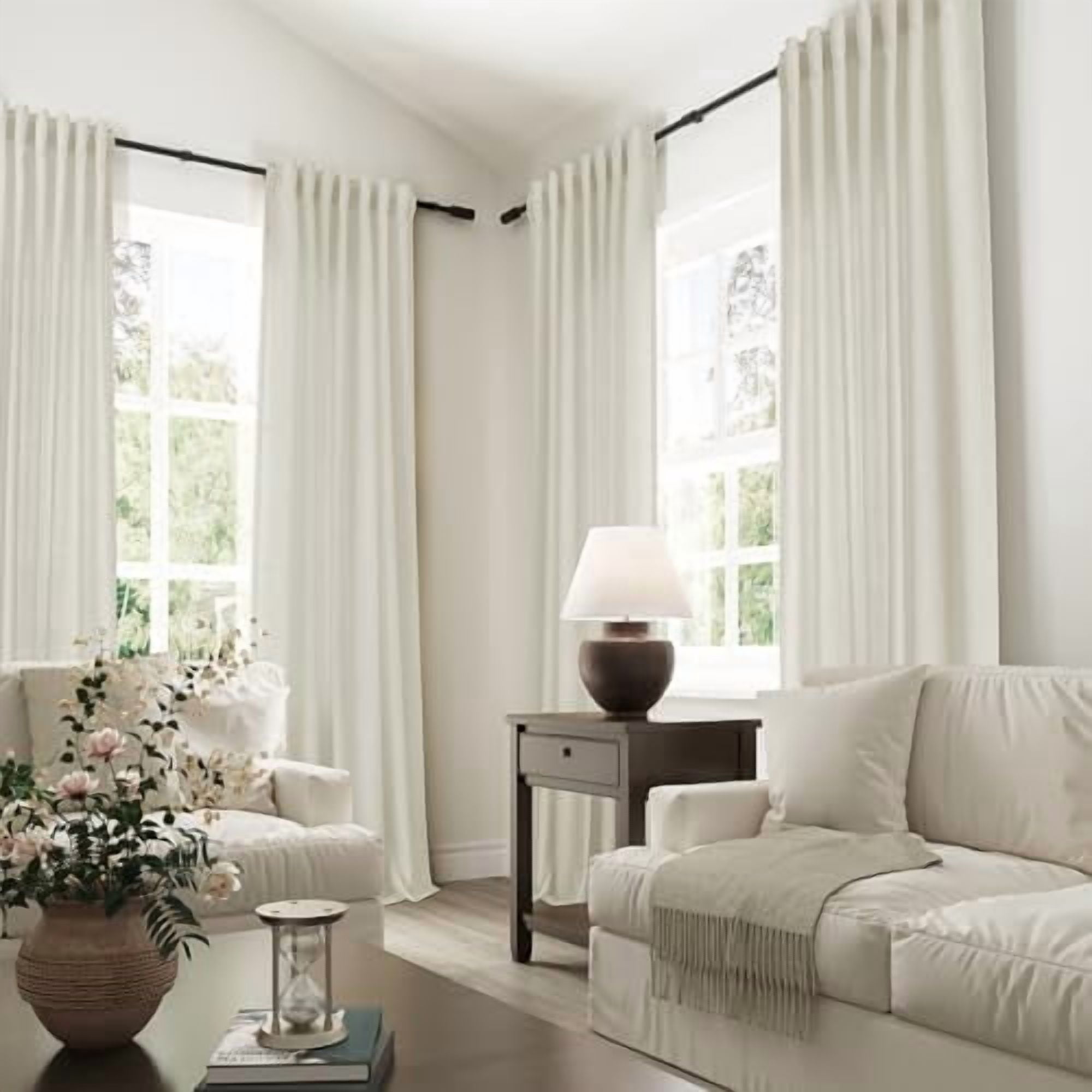 Warm Beige Linen Semi Sheer Curtains 90 Inches Length Light Filtering Neutral Farmhouse Boho Rod Pocket Back Tab Hook Belt Clip Rings Window Drapes for Bedroom Living Room 2 Panels 52x90