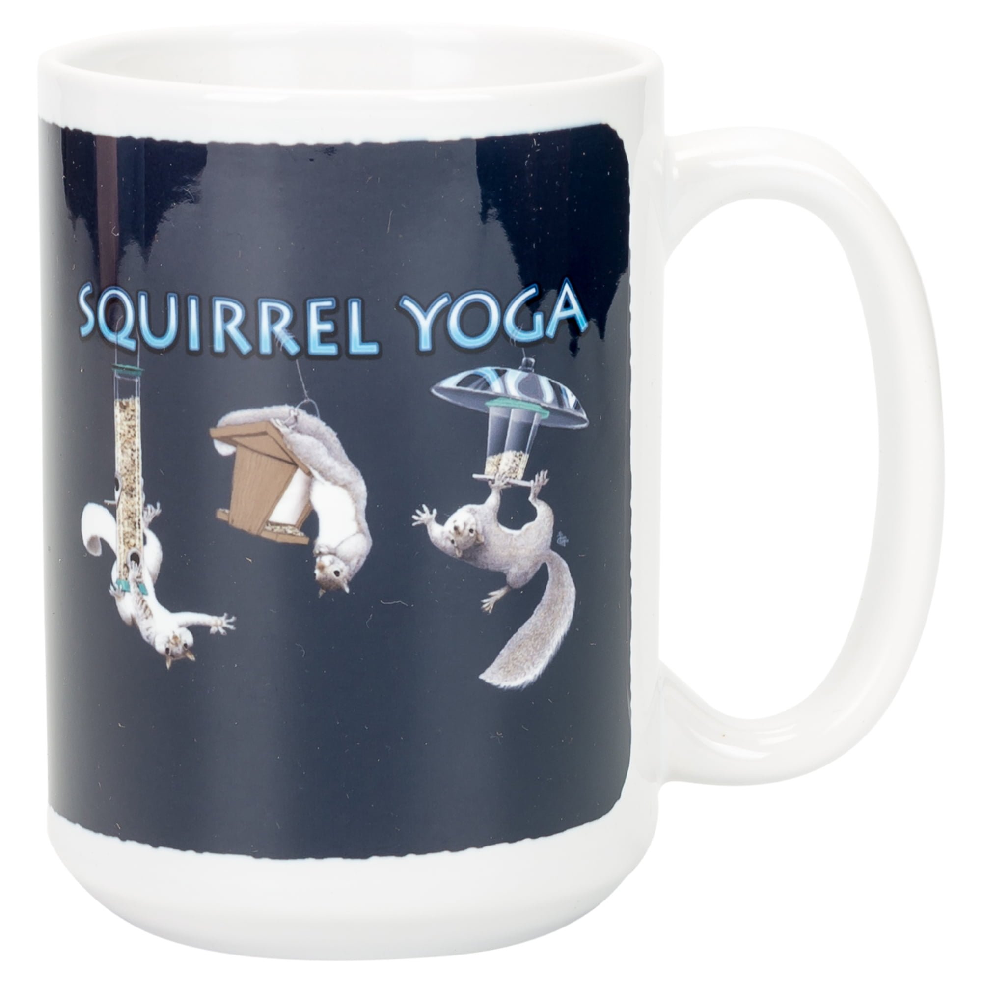 Squirrel Yoga Bird Feeder Cobalt Blue 15 Ounce Ceramic Mug 