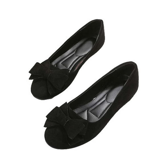 hopeusnice Women's Bowknot Flats Suede Ballerina Shoes Comfortable Slip On Flat Shoes for Wedding Party Dressy Daily Wear Black 39