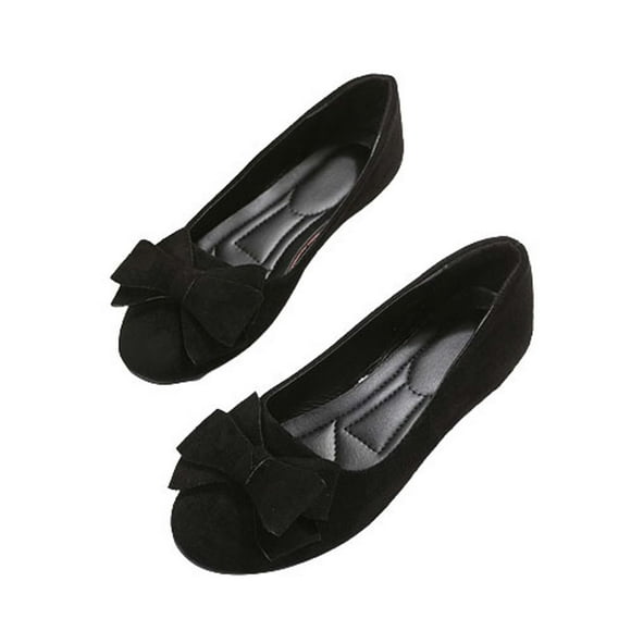 hopeusnice Clearance Women's Bowknot Flats Suede Ballerina Shoes Comfortable Slip On Flat Shoes for Wedding Party Dressy Daily Wear Black 35