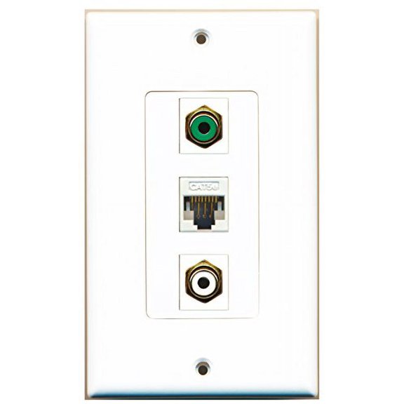 RiteAV - 1 Port RCA White and 1 Port RCA Green and 1 Port Cat5e Ethernet White Decorative Wall Plate