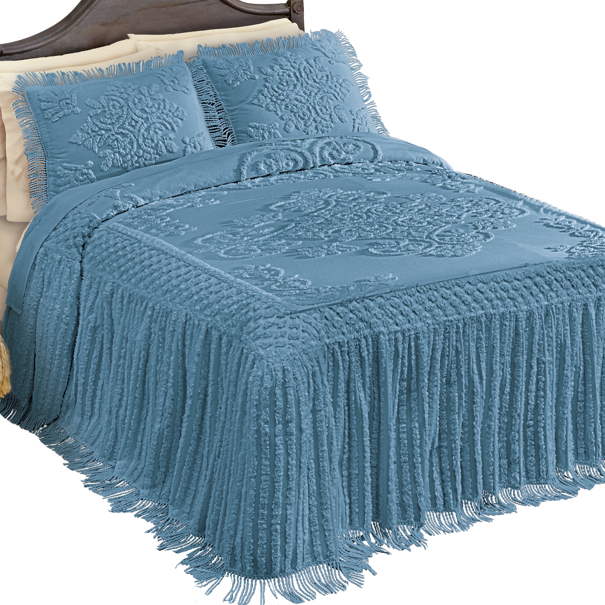 Collections Etc Elegant Tranquil Chenille Fringe Bedspread