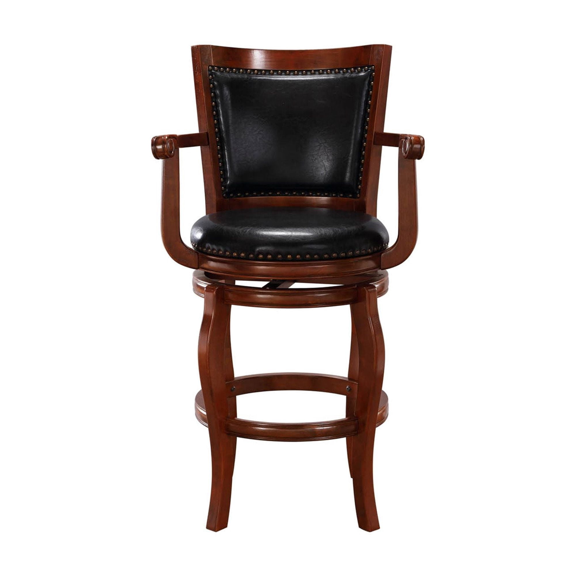 Boraam Jones 29in. High Back Swivel Wood Bar Stool with Arms - Black/Cherry Finish