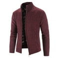 thumbnail image 4 of LoyisViDion Mens Zip Up Knitted Cardigan Thick Sweater Stand Collar Fleece Lined Warm Red 14(XXXL), 4 of 9