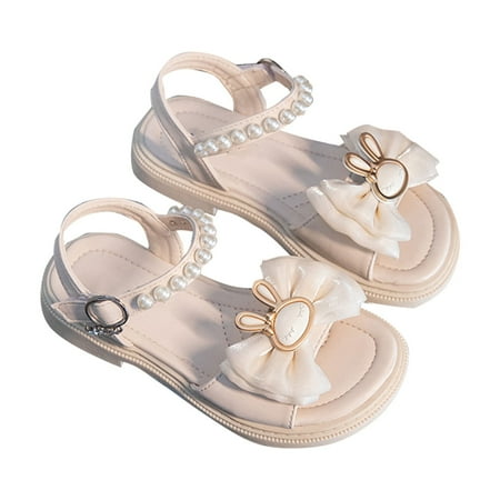 

NIUREDLTD Toddler Girls Sandals Pearl Rhinestone Bow Princess Shoes Summer Roman Shoes Little Child/Big Kids Size 27
