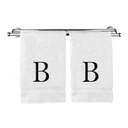 Monogrammed Hand Towel, Personalized Gift, Set of 2- Black Block Letter Embroidered Towel - Extra Absorbent 100% Turkish Cotton - Soft Terry Finish - Initial B White