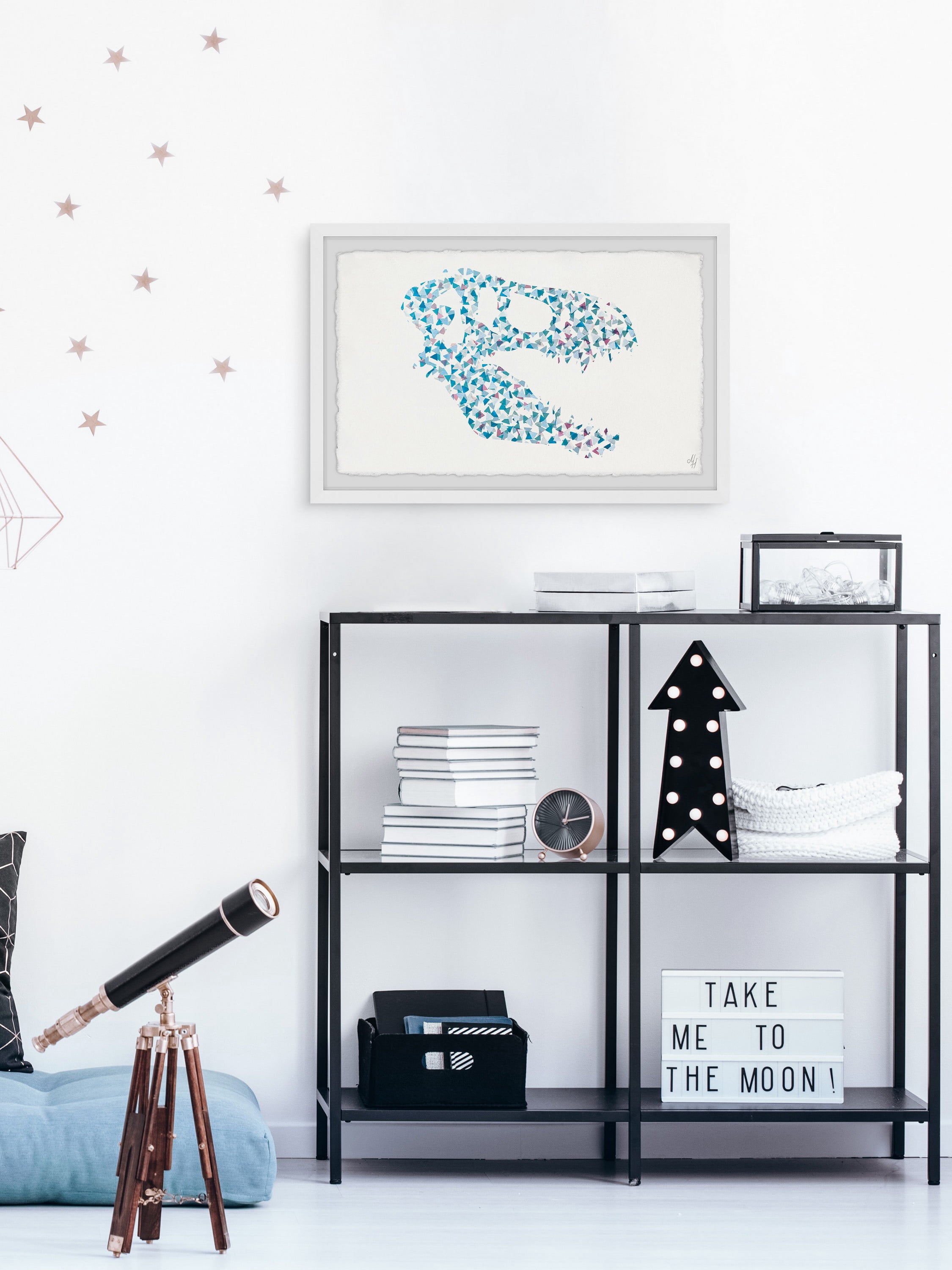 Marmont Hill Patterned Dino Skull Framed Wall Art, 30.00" x 1.50"