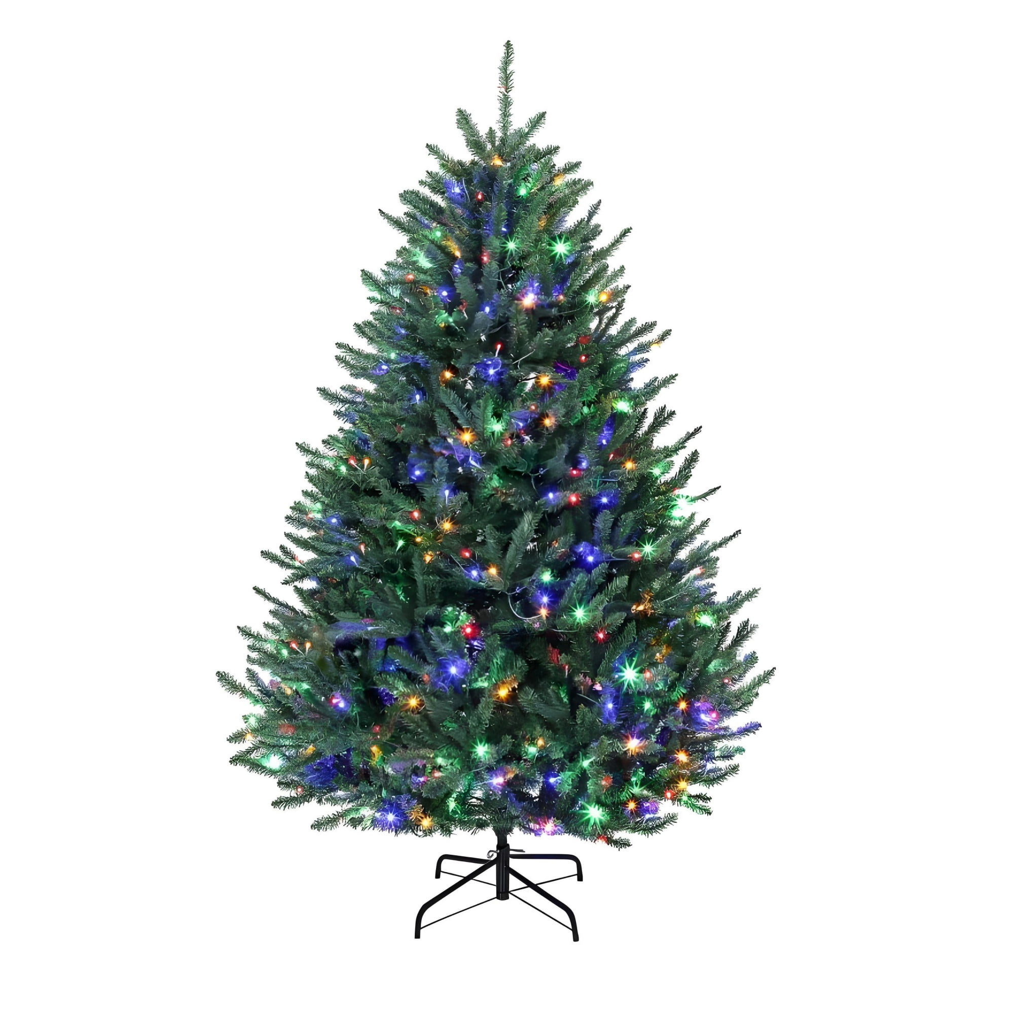 6 ft Pre-Lit Christmas Tree with Dual-Color LED Lights, 1492 Tips, 11 Lighting Functions, Hinged PVC Foliage and Metal Stand