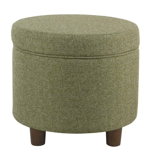 Homepop Home Decor | Upholstered Round Storage Ottoman | Ottoman with Storage for Living Room & Bedroom, Green Tweed