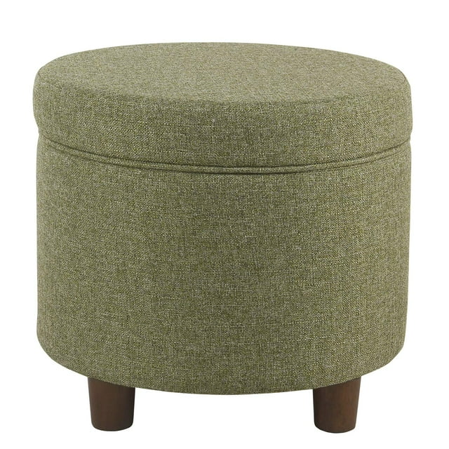 Homepop Home Decor | Upholstered Round Storage Ottoman | Ottoman with Storage for Living Room & Bedroom, Green Tweed