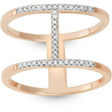 Diamond Accent Rose Gold over Sterling Silver H Ring, Size 8