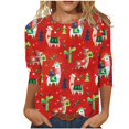 thumbnail image 2 of Pntutb - Camiseta holgada con estampado de moda para mujer, blusa de manga 3/4, cuello redondo, tops casuales Pntutb Pntutb-1855, 2 of 4