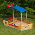 KidKraft Wooden Pirate Sandbox with Canopy, Covered Kid's Sandbox, Blue