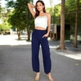 thumbnail image 2 of Women's Wide-Leg Elastic Waist Pants with Side Pockets - Large, Navy, 2 of 7