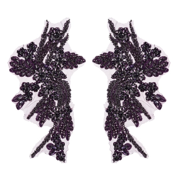 Uxcell 2Pack Rhinestone Applique Patches, 11 x 7 Inches Purple Lace Embroidery Patches Sew on Rhinestone Beaded Sequins for Sewing Making Dresses Wedding Banquet Evening Gown Decoration