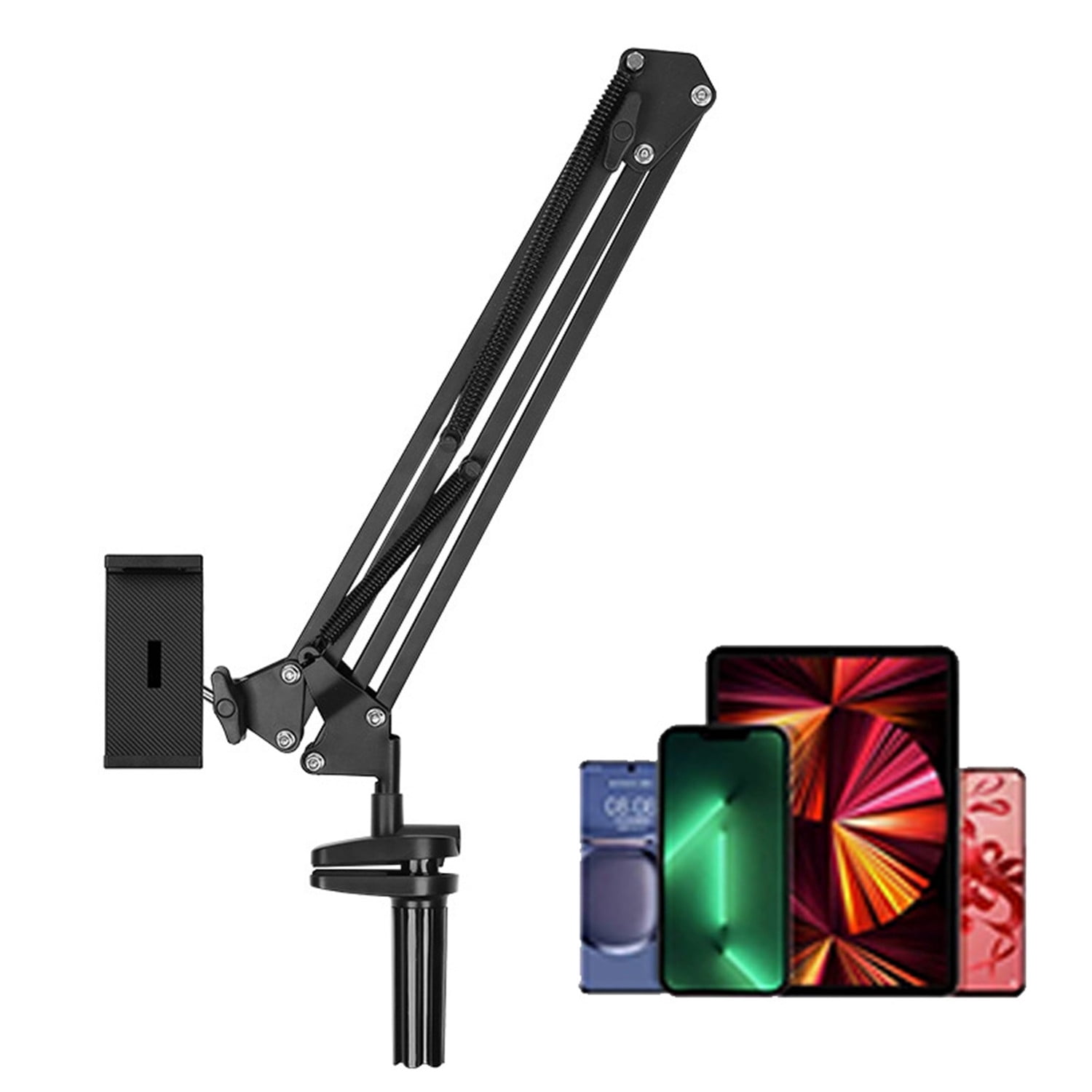 Adjustable Tablet Stand & Phone Holder for Desk and Bed – 360° Flexible Arm, Dual Clamps, Heavy-Duty Carbon Steel iPad Holder Mount for 4-13" Devices, Hands-Free for Cooking, Reading, Video Calls
