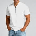 thumbnail image 3 of Mens T-Shirts with Zip Summer Plain V Neck Short Sleeve Dress Shirts Casual Tops, 3 of 5