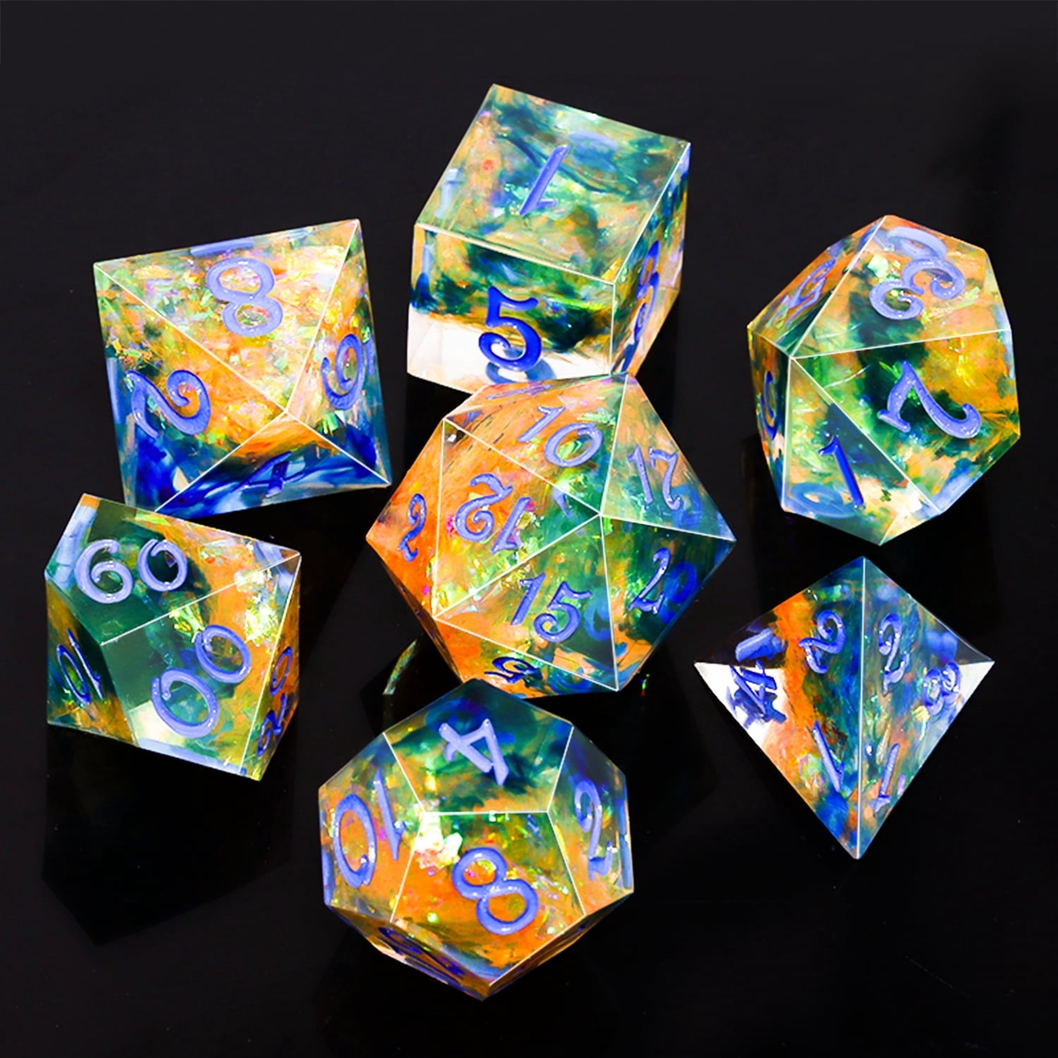 SWAJUJA Sharp Edge Resin Dice Set, 7PCS Handmade Polyhedral DND Dice with Iridescent Plating and Gift Case for Dungeons & Dragons RPG Tabletop Games