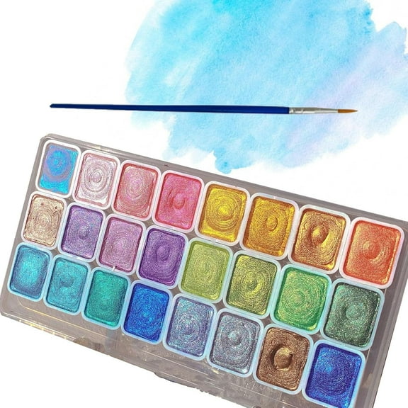 Powder Mineral Pearl Pigment Art Watercolor, 20/24 Colors Metallic Watercolor Paints, Mini Shifting Watercolor Painting Set, Iridescent Shimmer Metallic Watercolor Paints (D)